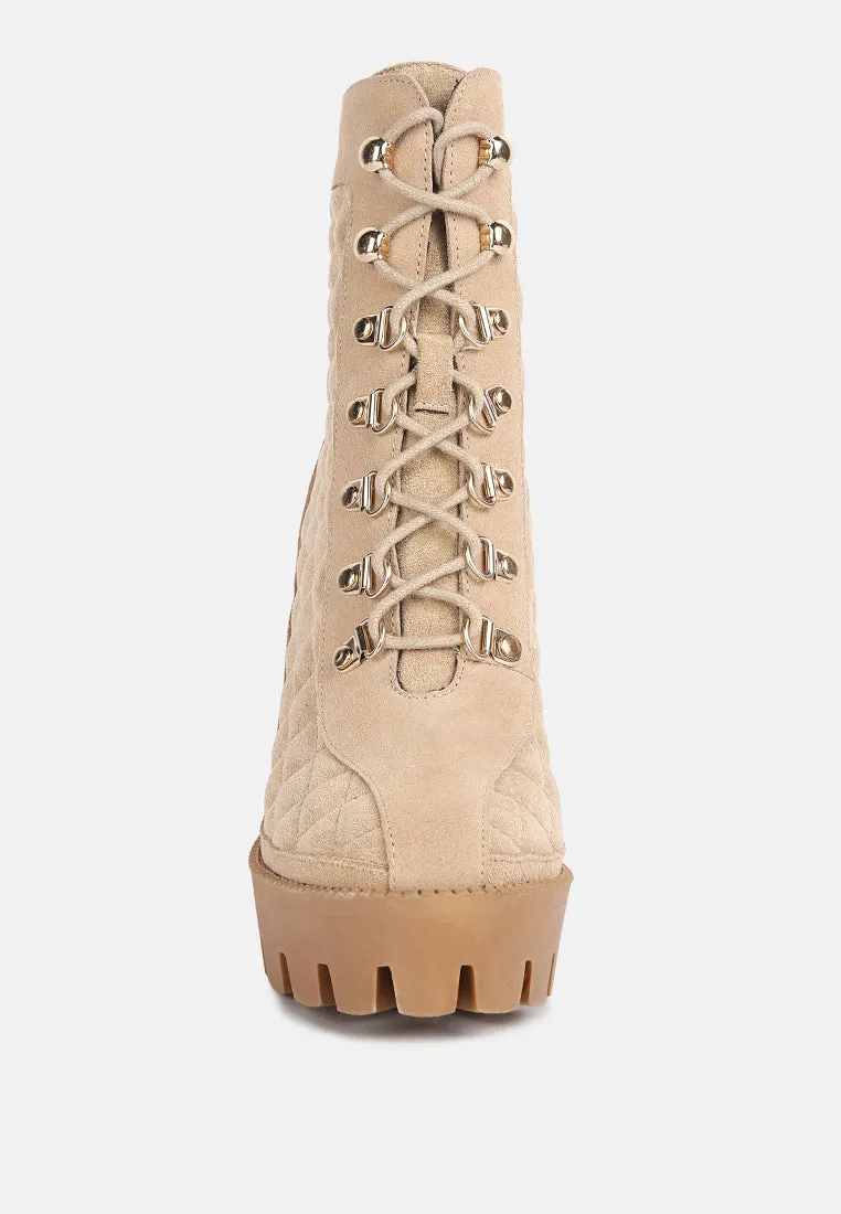 YOKO Beige Fine Suede Quilted Ankle Boots