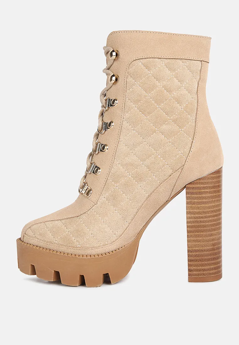 YOKO Beige Fine Suede Quilted Ankle Boots