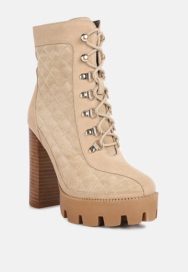 YOKO Beige Fine Suede Quilted Ankle Boots